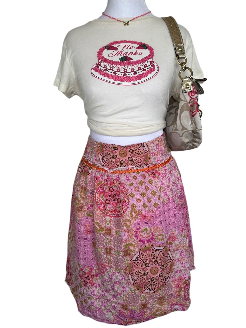 VTG Y2K Star City Pink Paisley Midi Skirt